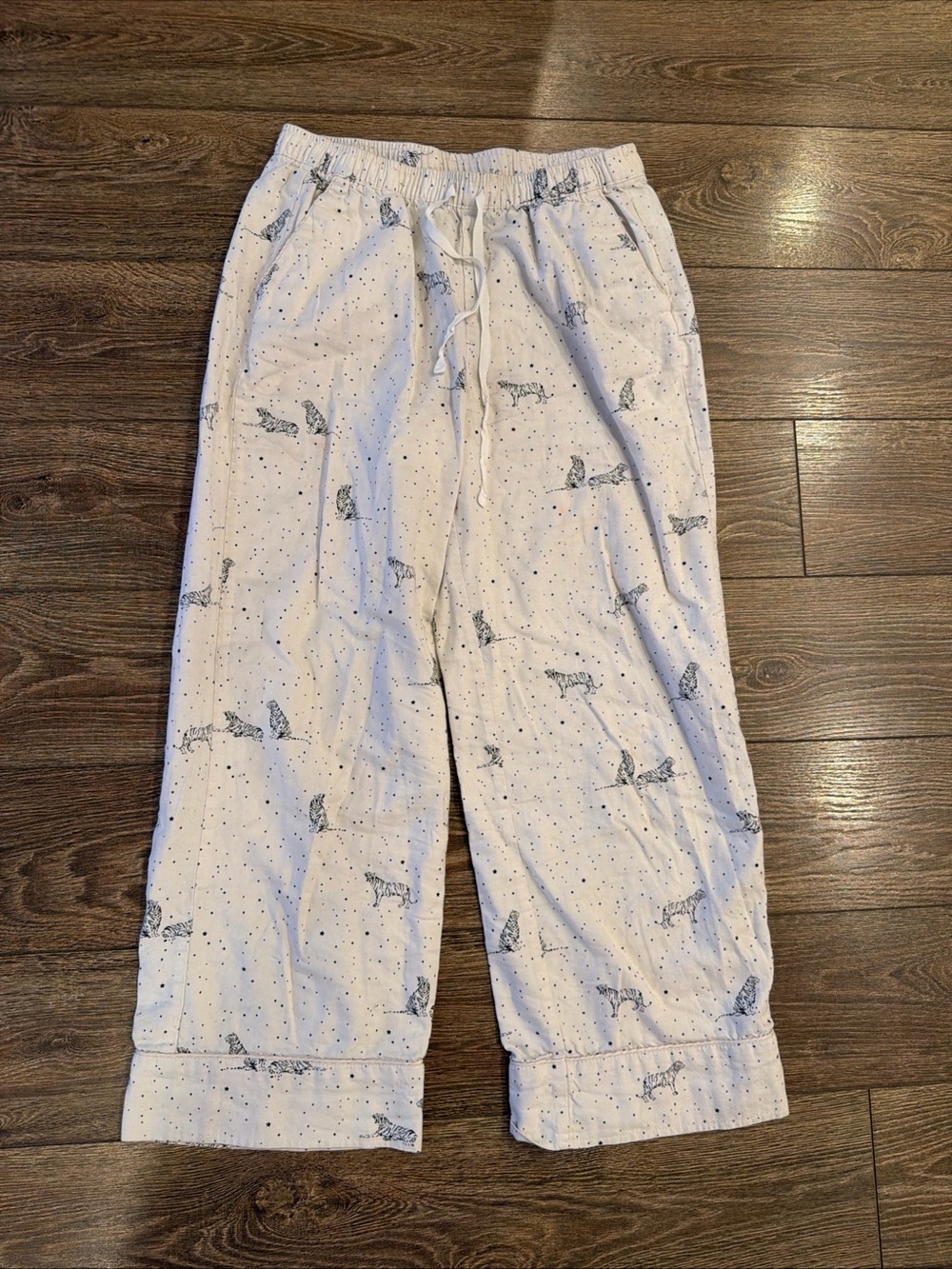 Banana Republic White Pajama Pants with Navy Animal Print, 100% cotton, wide leg